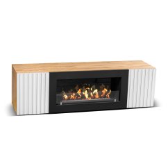 Тумба под ТВ с биокамином SteelHeat LIVORNO IMPULSE 140 см (корпус дуб Вотан / фасады белый)