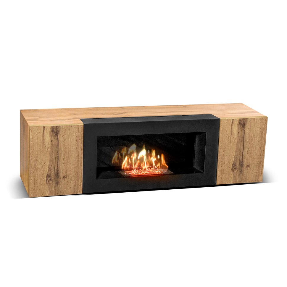 Тумба под ТВ с биокамином SteelHeat IMOLA 140 см (корпус дуб Вотан / фасады дуб Вотан)